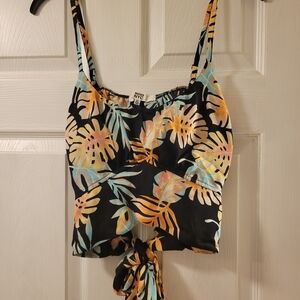 Madden Nyc Black Tropical Tie-Back Crop Tank NWT Size XL